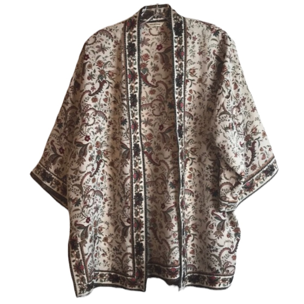 Max Studio Floral Print Kimono Boho Festival Coverup Top Size M